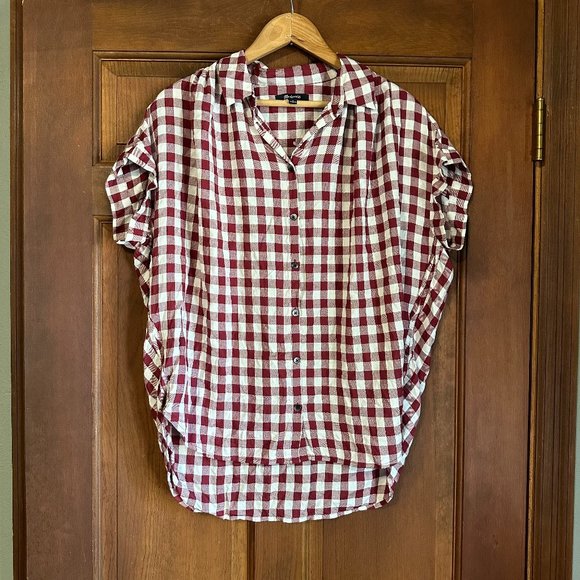 MADEWELL Central Shirt burgundy maroon Gingham Check Medium boxy blouse | XS, S - Picture 2 of 11